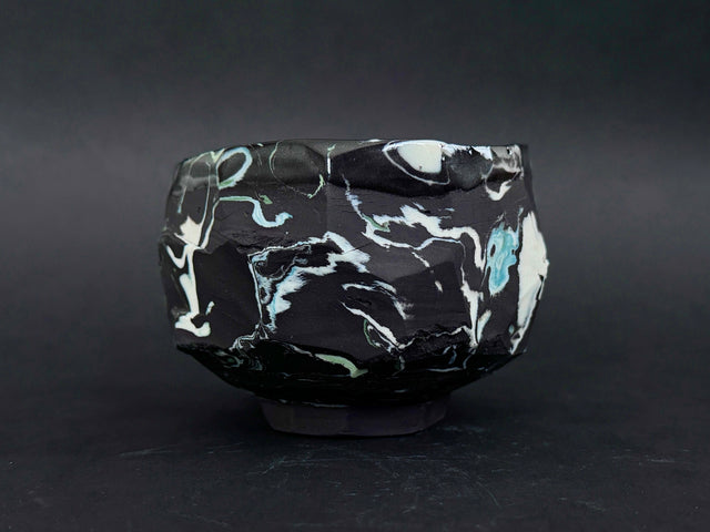 Porcelain Black Marbled Tea Bowl