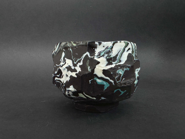Porcelain Black Marbled Tea Bowl