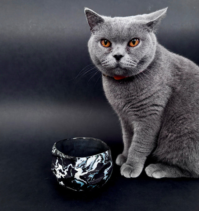 Porcelain Black Marbled Tea Bowl