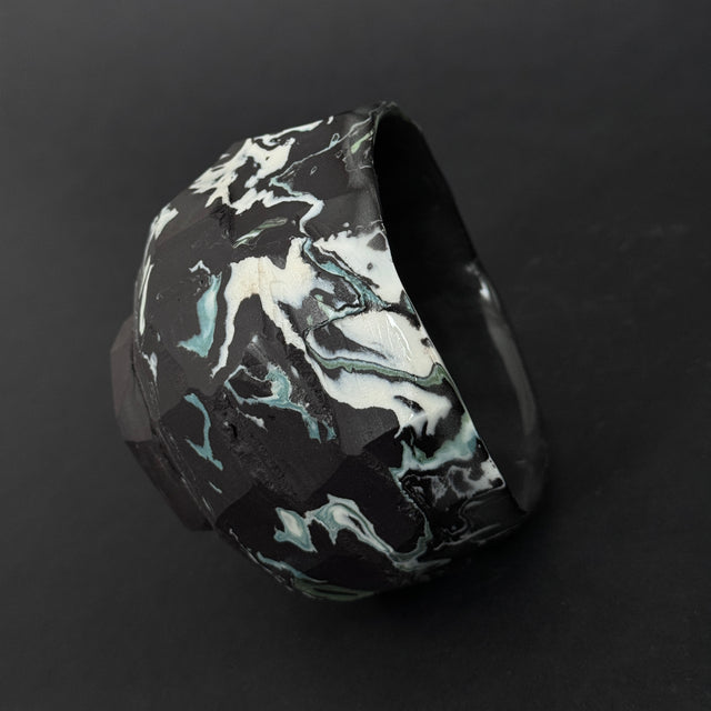 Porcelain Black Marbled Tea Bowl