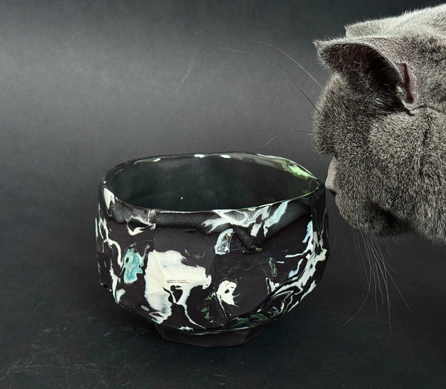 Porcelain Black Marbled Tea Bowl