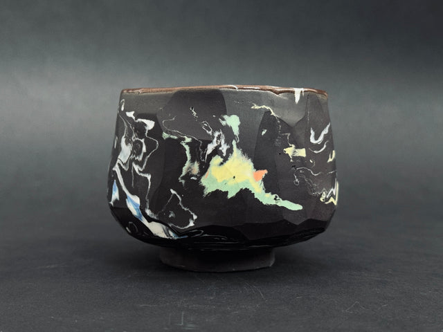 Porcelain black, marbled, tea bowl