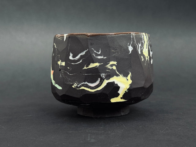Porcelain black, marbled, tea bowl