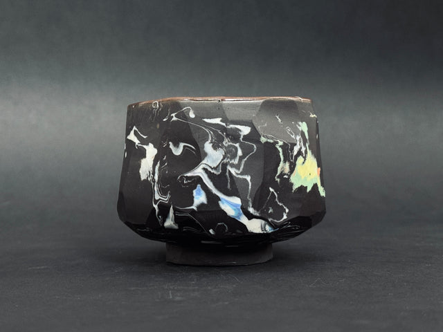 Porcelain black, marbled, tea bowl