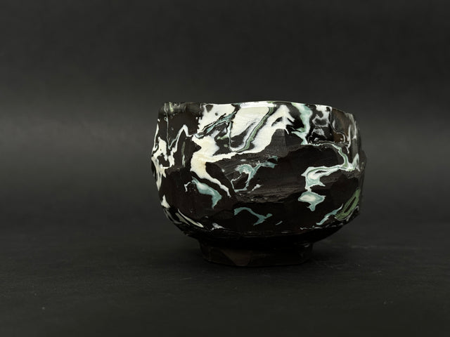 Porcelain Black Marbled Tea Bowl