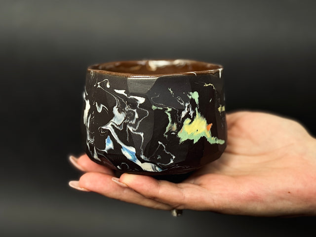 Porcelain black, marbled, tea bowl