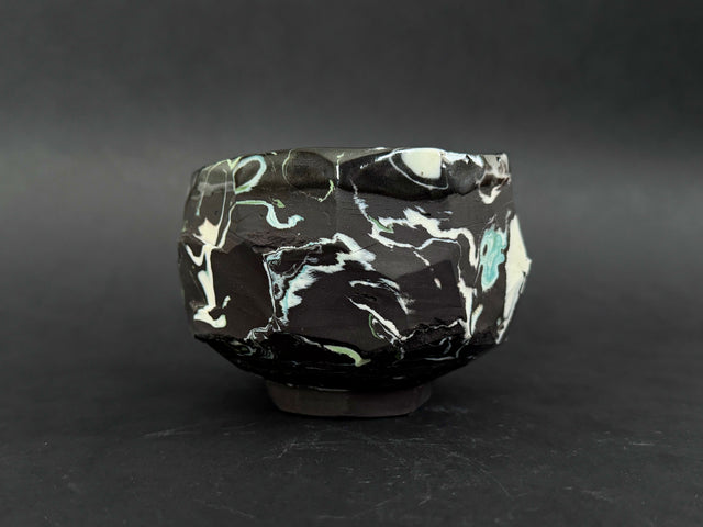 Porcelain Black Marbled Tea Bowl