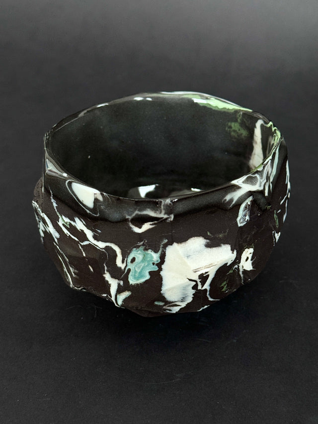 Porcelain Black Marbled Tea Bowl